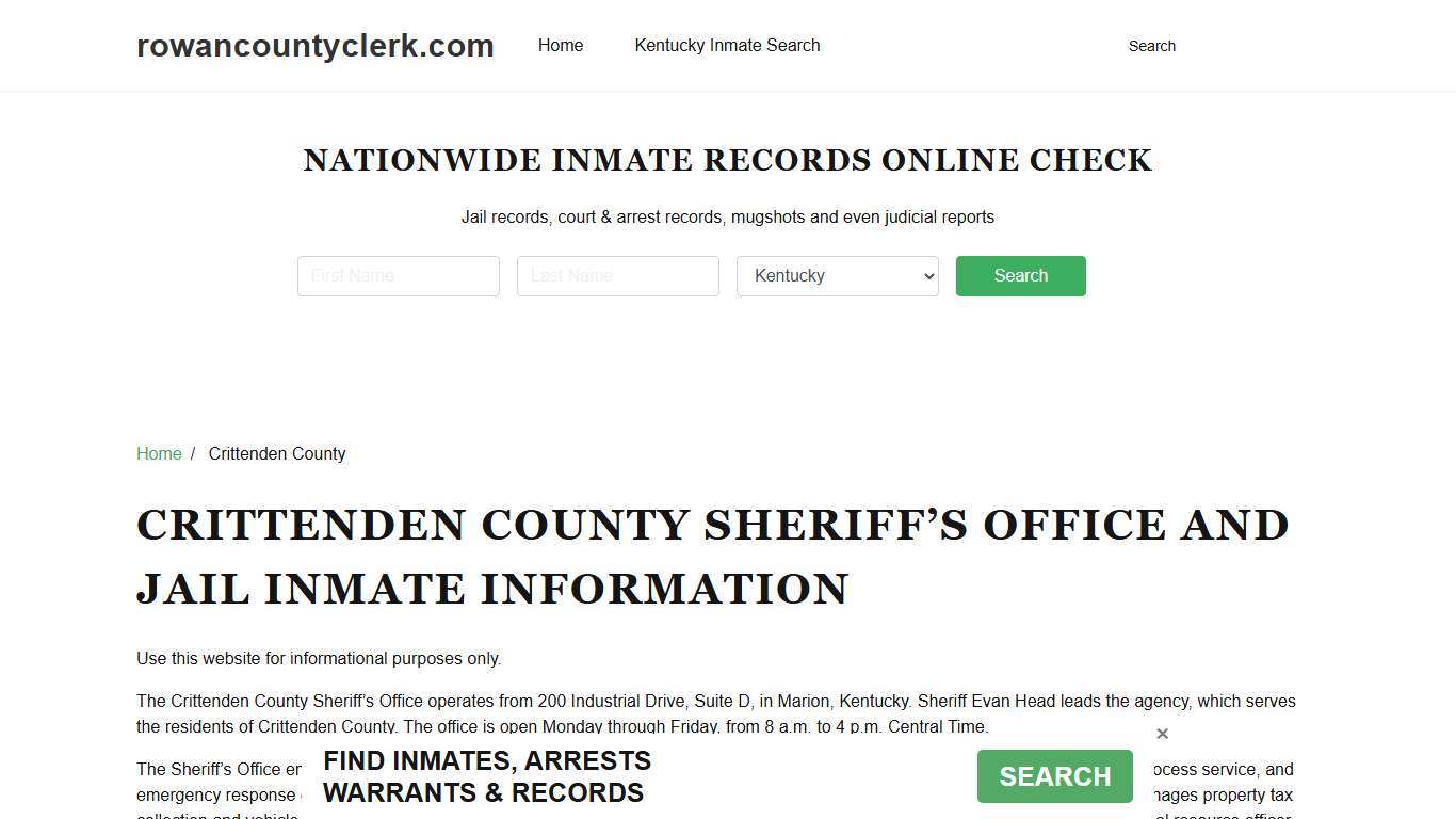 Crittenden County Sheriff, KY, Jail Inmate Search, Recent Arrests