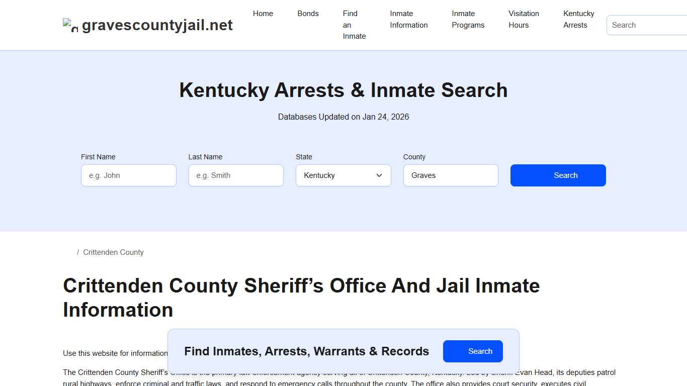 Crittenden County Sheriff, KY, Jail Inmate Search, Recent Arrests